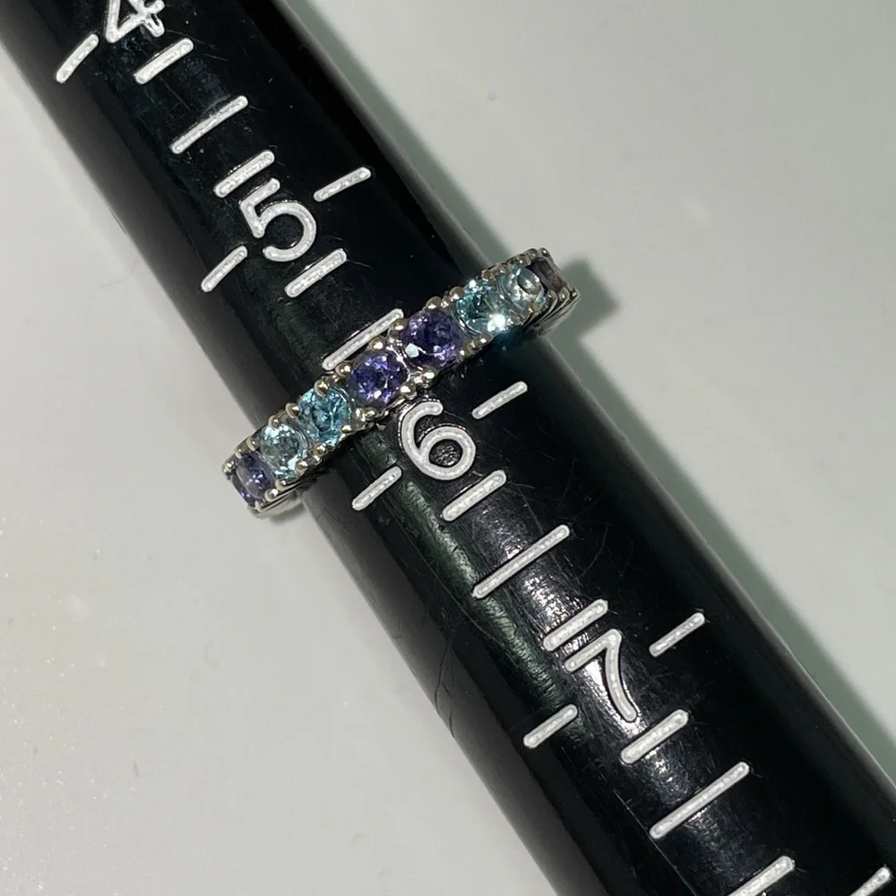 Solid 18K White Gold Eternity Band Ring (not 14K) Purple Blue Natural Gemstones